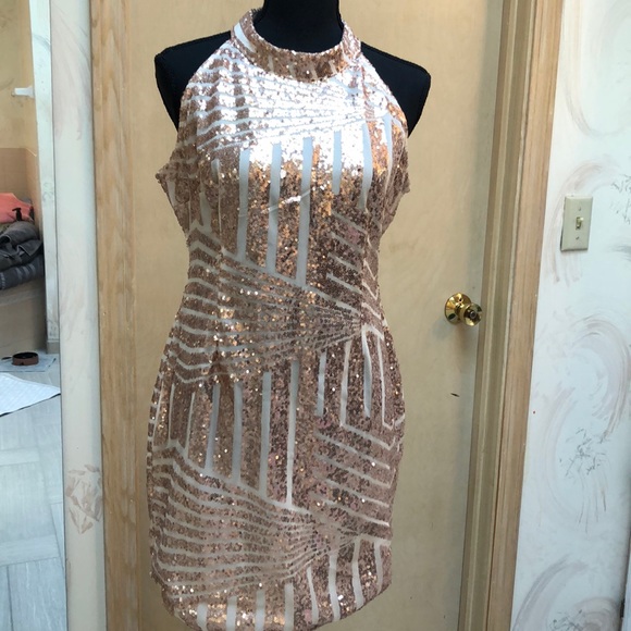 Gold Sequin Detail Halter Mini - Picture 8 of 8